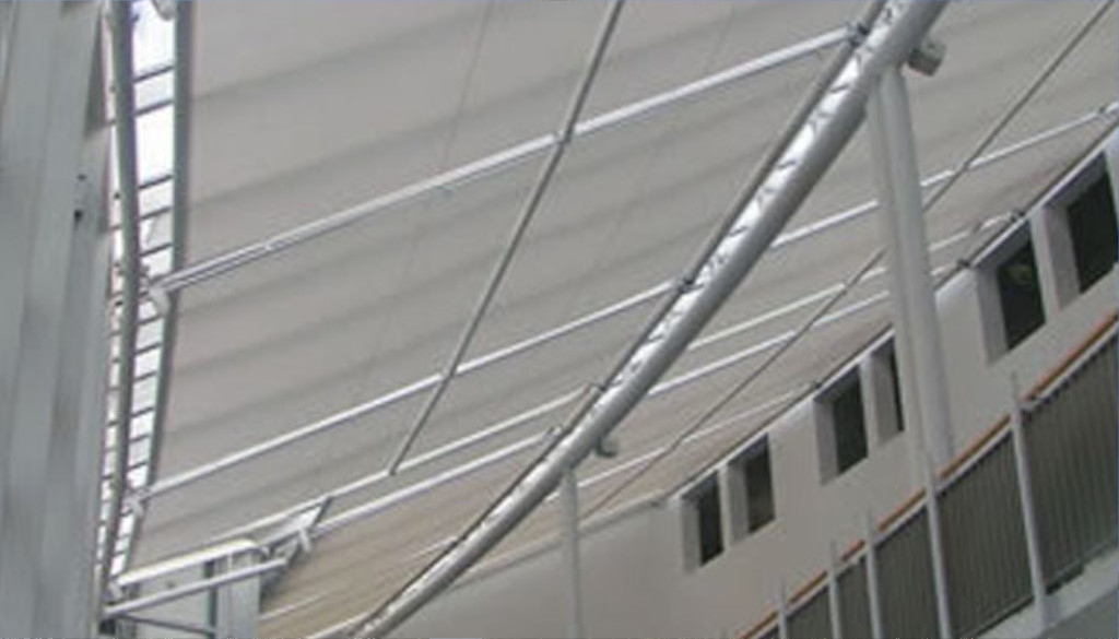 Tensile fabric ceiling