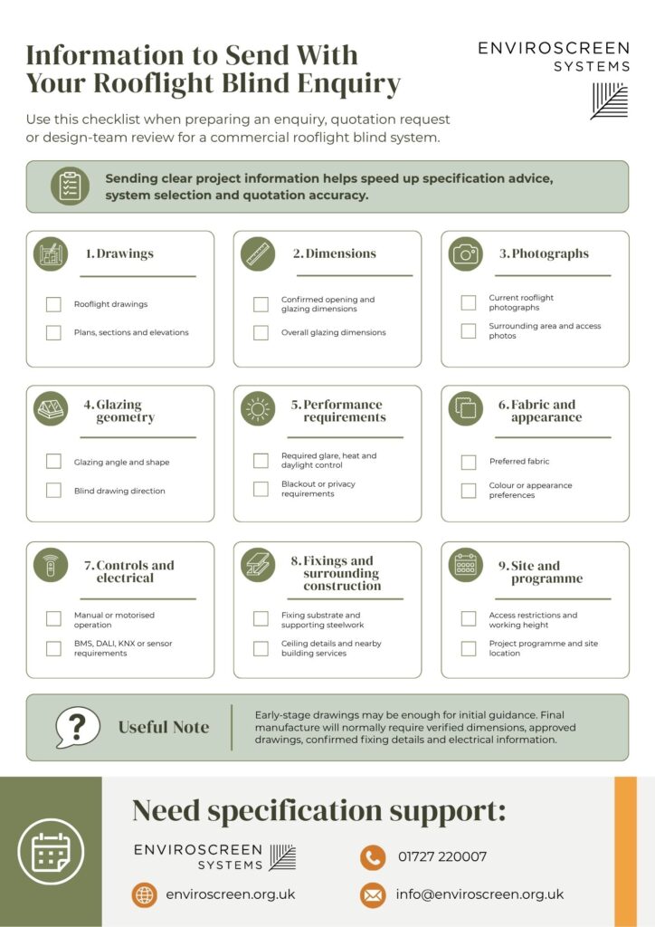 Rooflight blind enquiry checklist