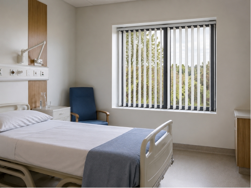 Vertical blind anti-ligature in room