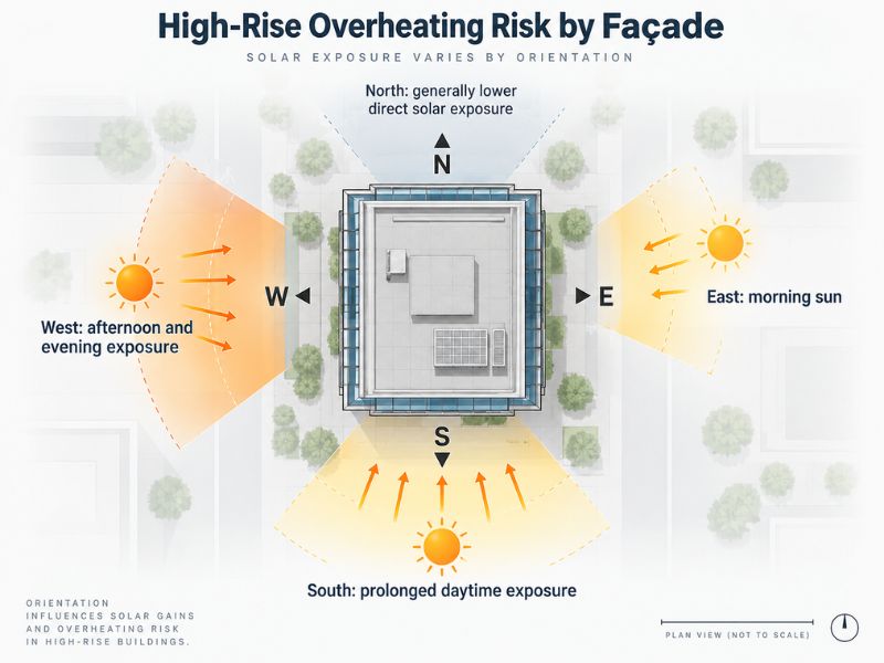 Overheating risk by facade