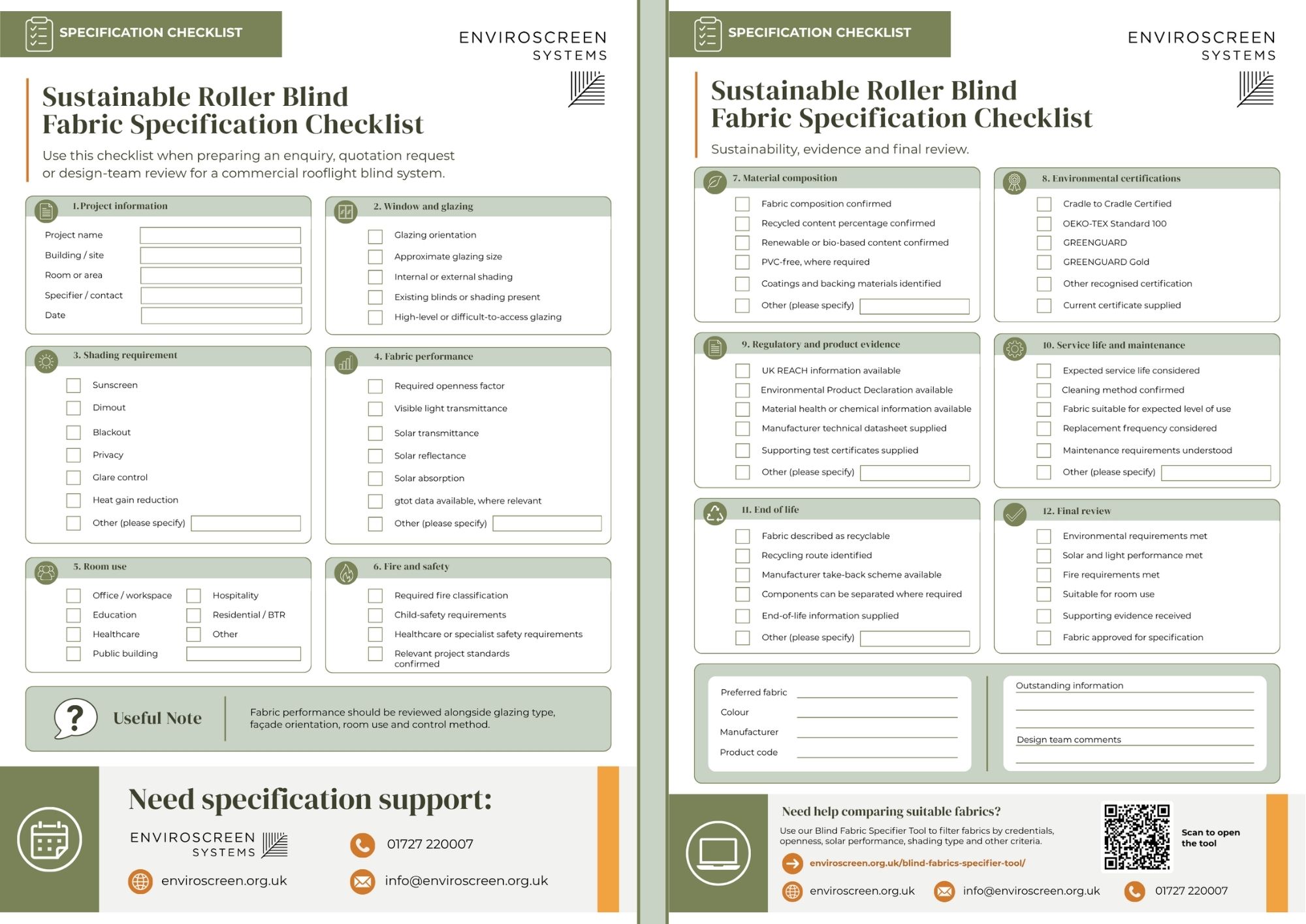 Sustainable blind fabric checklist